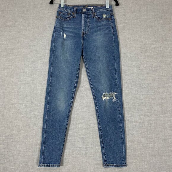 Levi's Wedgie Skinny Jeans High Rise Distressed Crop Button Fly Sz 26 - Picture 1 of 11